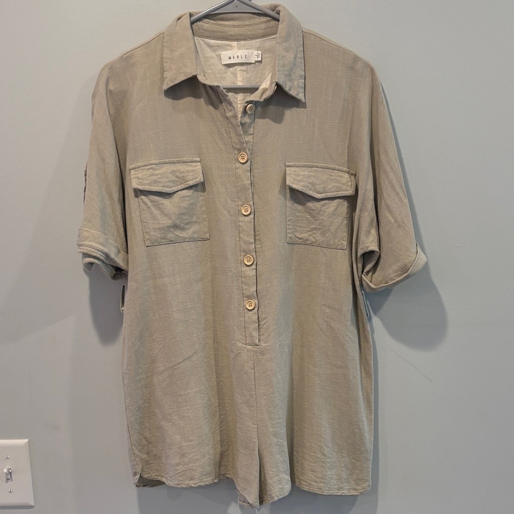 Mable  Light Tan Button-Down Romper. Wear your own belt